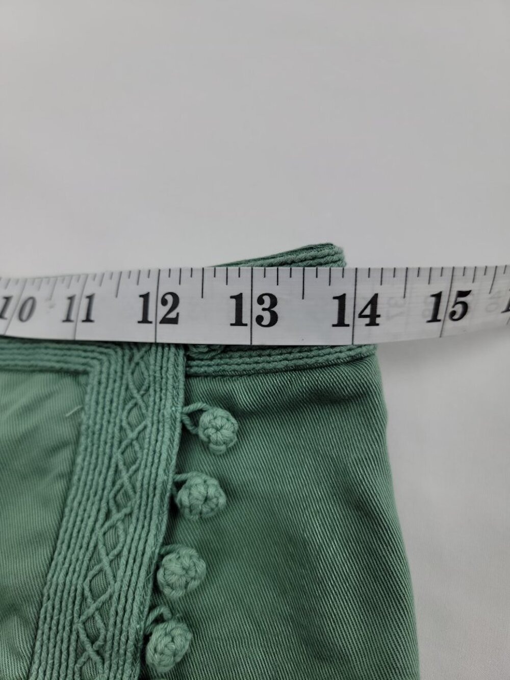 Sezane Sevenses Sage Green Tencel Shorts Embroidered Trim Tie Side Size 0 - Picture 9 of 10